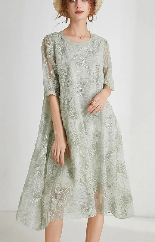 French Light Green Embroidery Chiffon Short Sleeve Summer Maxi Dresses Elegant Tiered Maxi Dress French Light Green Embroidery Chiffon Short Sleeve Summer Maxi Dresses Elegant Tiered Maxi Dress