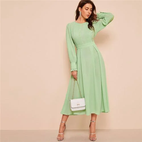 FashionSierra - Frilled Cuff Pleated Panel Fit And Flare Maxi Dress Trendy Off-Shoulder Ruffle Maxi Dress FashionSierra - Frilled Cuff Pleated Panel Fit And Flare Maxi Dress Trendy Off-Shoulder Ruffle Maxi Dress