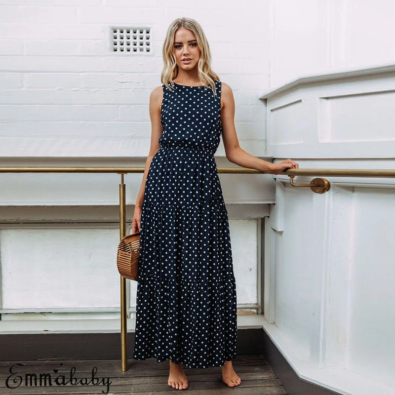 Amy Fashion - Loose Sleeveless Holiday Dot Print Long Maxi Dress Chic Summer Floral Maxi Dress Amy Fashion - Loose Sleeveless Holiday Dot Print Long Maxi Dress Chic Summer Floral Maxi Dress