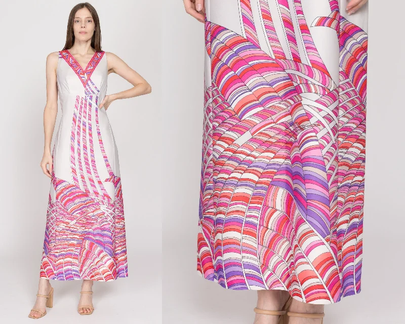 Med-Lrg 70s Psychedelic White & Pink Abstract Print Maxi Dress Fashionable Maxi Dress with Fringe Med-Lrg 70s Psychedelic White & Pink Abstract Print Maxi Dress Fashionable Maxi Dress with Fringe