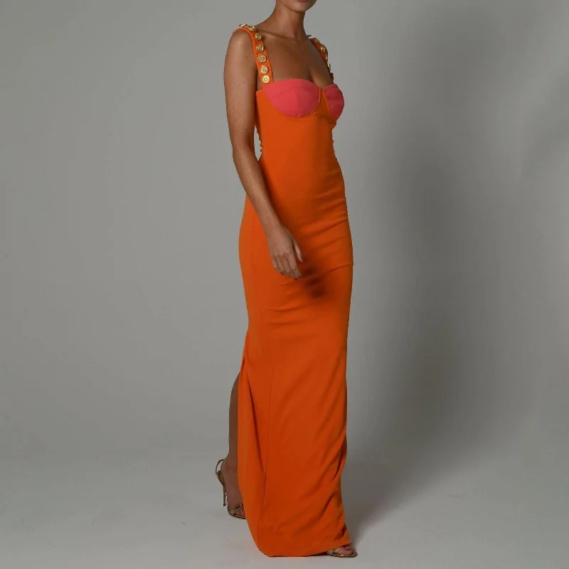 KittenAlarm - Meghan Patchwork Back Slit Maxi Dress Classic Tulle Maxi Dress