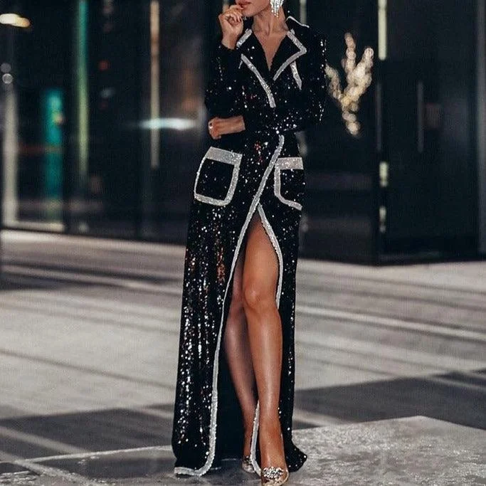 KittenAlarm - Millie Double Breasted Sequins Maxi Dress Cozy Cold-Shoulder Maxi Dress KittenAlarm - Millie Double Breasted Sequins Maxi Dress Cozy Cold-Shoulder Maxi Dress