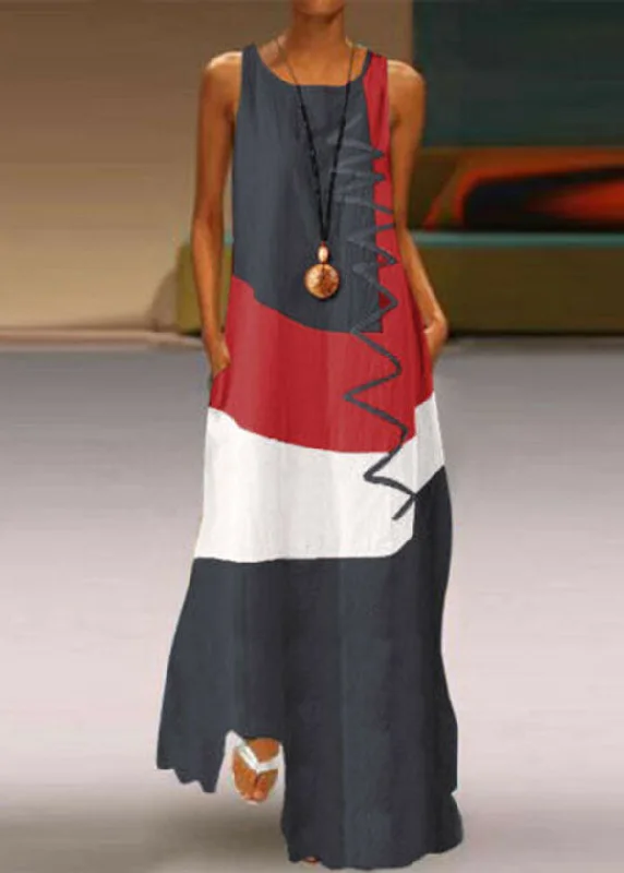 Sleeveless Patchwork O-neck Side Pocket Casual Long Maxi Dress Cozy Cold-Shoulder Maxi Dress Sleeveless Patchwork O-neck Side Pocket Casual Long Maxi Dress Cozy Cold-Shoulder Maxi Dress