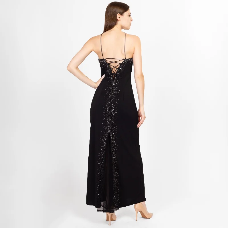 Small 90s Dave & Johnny Black Beaded Low Back Maxi Dress Comfortable Ruffle Hem Maxi Dress Small 90s Dave & Johnny Black Beaded Low Back Maxi Dress Comfortable Ruffle Hem Maxi Dress
