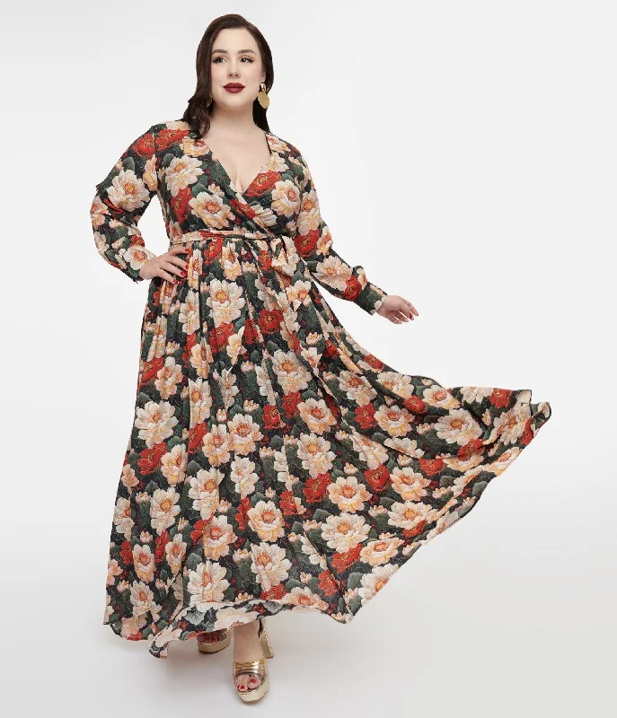 Unique Vintage Plus Size 1970s White & Red Floral Farrah Maxi Dress Comfortable Ruffle Maxi Dress Unique Vintage Plus Size 1970s White & Red Floral Farrah Maxi Dress Comfortable Ruffle Maxi Dress
