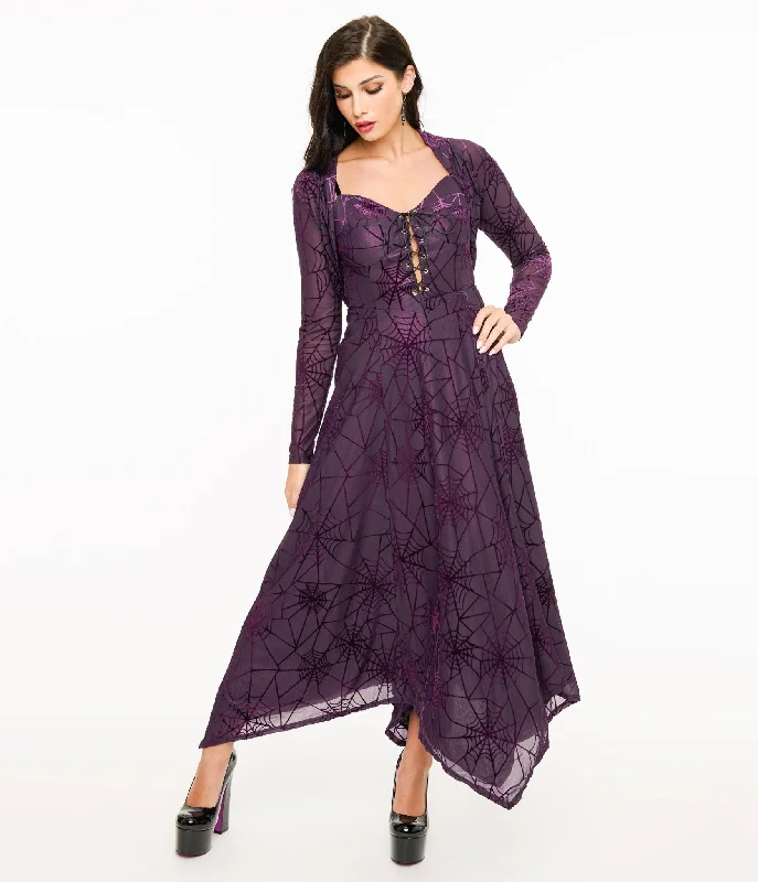 Wax Poetic Purple & Black Spiderweb Willow Maxi Dress & Bolero Set Trendy Maxi Dress with Lace Wax Poetic Purple & Black Spiderweb Willow Maxi Dress & Bolero Set Trendy Maxi Dress with Lace