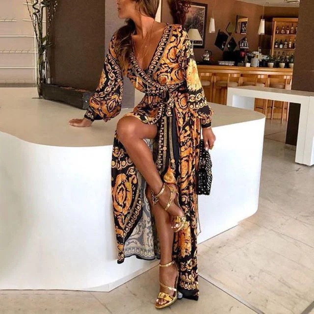Amy Fashion - Sexy Elegant V-neck Long Maxi Dresses Comfortable Maxi Dress with Slits Amy Fashion - Sexy Elegant V-neck Long Maxi Dresses Comfortable Maxi Dress with Slits
