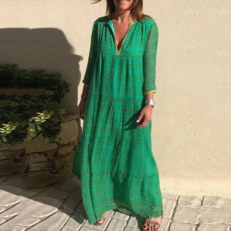 Amy Fashion - Long Sleeve Bohemian Ruffle Vintage Elegant Maxi Dresses Comfortable Cotton Maxi Dress Amy Fashion - Long Sleeve Bohemian Ruffle Vintage Elegant Maxi Dresses Comfortable Cotton Maxi Dress