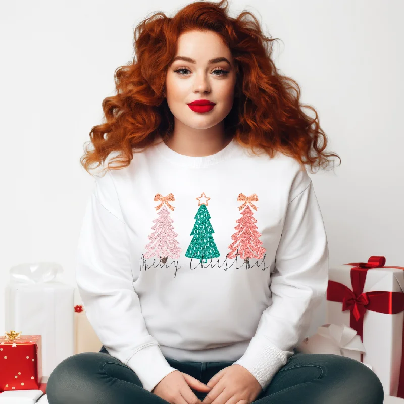Hazel Blues® | Christmas Trees Faux Glitter Graphic Sweatshirt Hoodie with Patch Decorative Personalized Hazel Blues® | Christmas Trees Faux Glitter Graphic Sweatshirt Hoodie with Patch Decorative Personalized