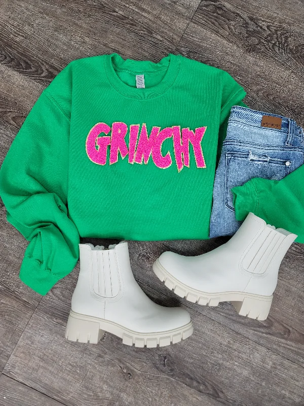 Hazel Blues® | Grinchy Chenille Patch Sweatshirt: HOT PINK Hoodie with Belted Waist Structured Tailored Hazel Blues® | Grinchy Chenille Patch Sweatshirt: HOT PINK Hoodie with Belted Waist Structured Tailored