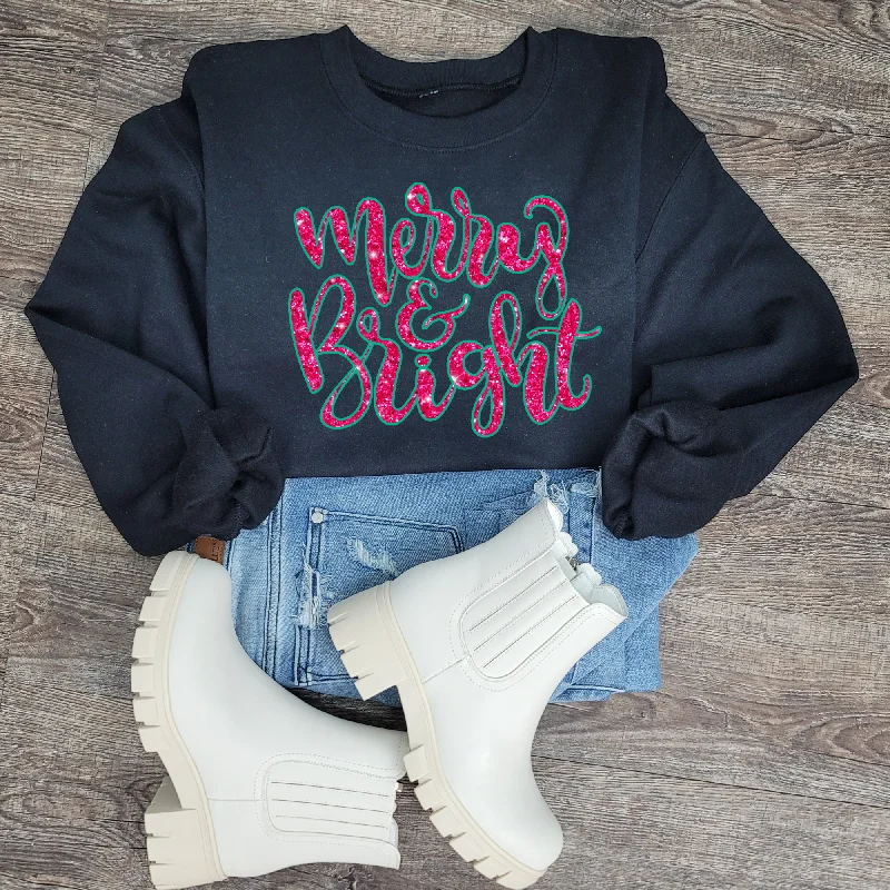 Hazel Blues® | Merry & Bright Faux Glitter Graphic Sweatshirt Hoodie with Stripes Bold Sporty Hazel Blues® | Merry & Bright Faux Glitter Graphic Sweatshirt Hoodie with Stripes Bold Sporty