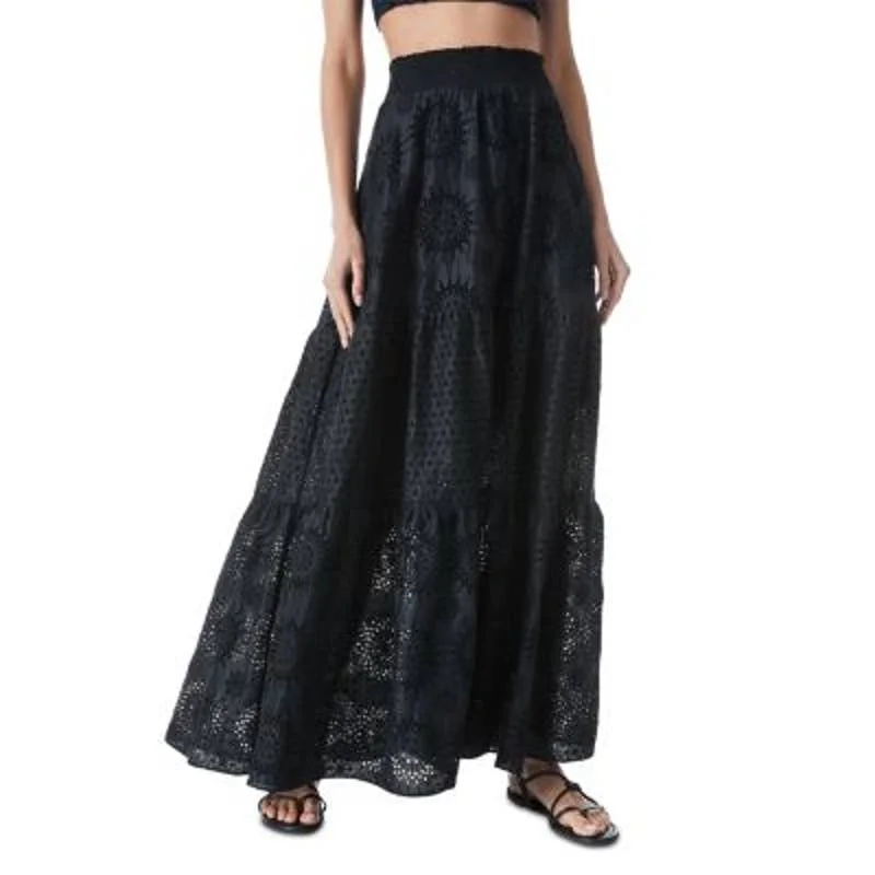 ALICE + OLIVIA Ladies Black Basic Panelled Eyelet Maxi SKirt, "Reise" silk skirt luxurious