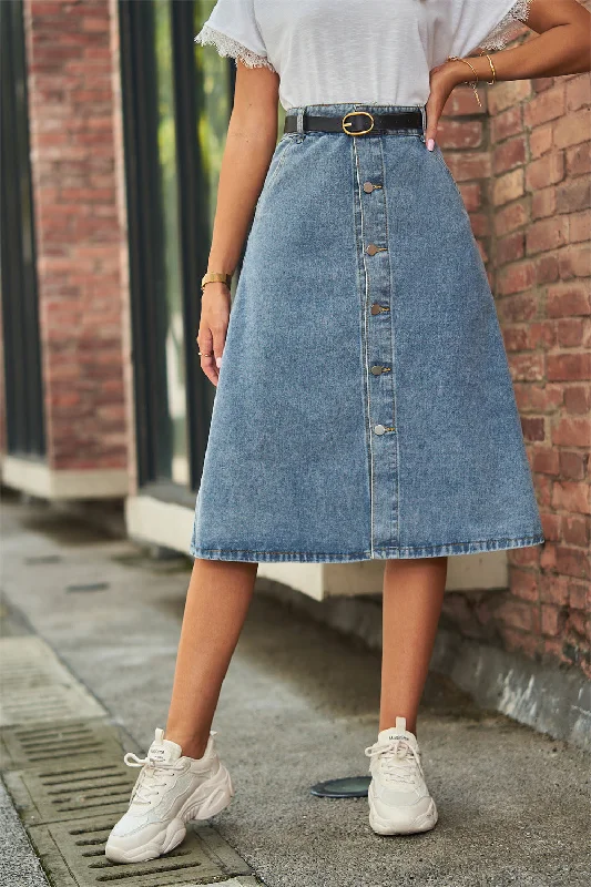 Button Front A-Line Denim Skirt velvet skirt plush