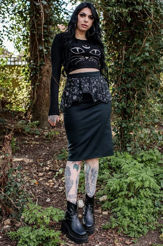 Moonprint Midi Skirt With Chiffon Peplum velvet skirt sumptuous