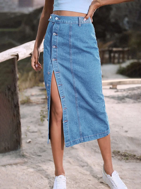 Irregular Split Denim High Waist Skirt wool skirt sturdy