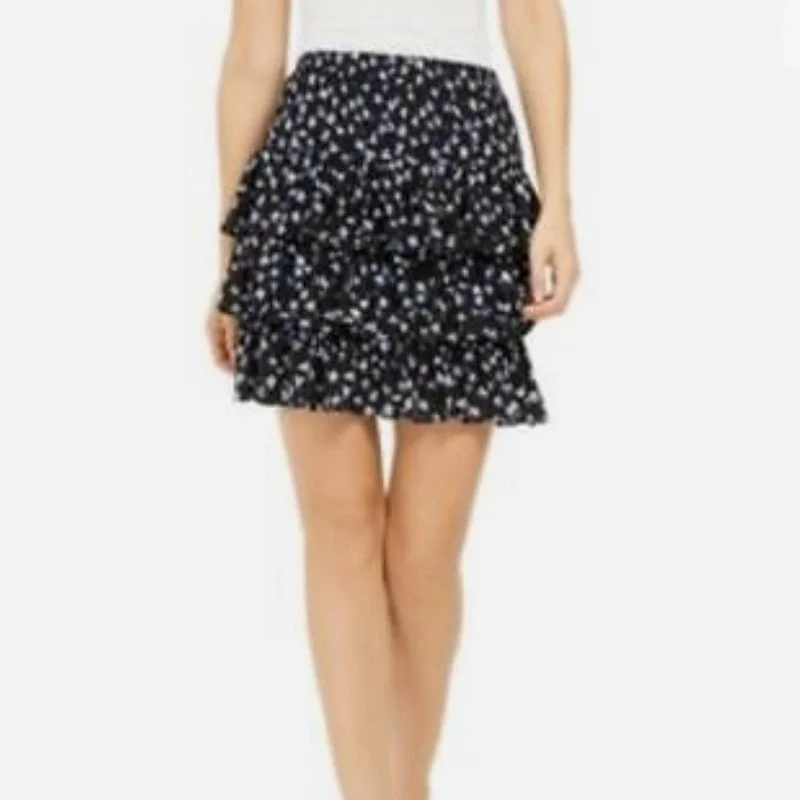 Michael Kors Navy Jersey Tier Skirt w/ Blue & White Floral Pattern a-line skirt cut