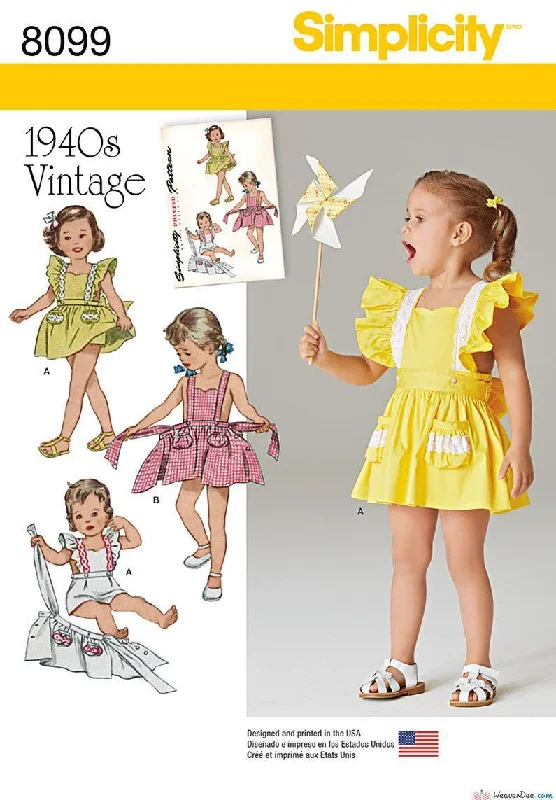 Simplicity Pattern S8099 Toddlers' Romper & Button-on skirt lightweight skirt design