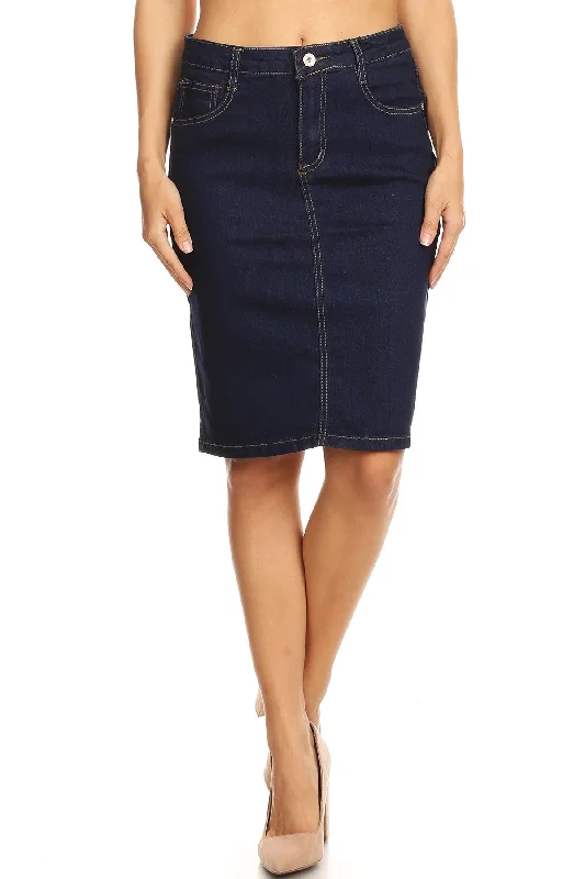 Solid Denim Skirt Knee Length cashmere skirt soft