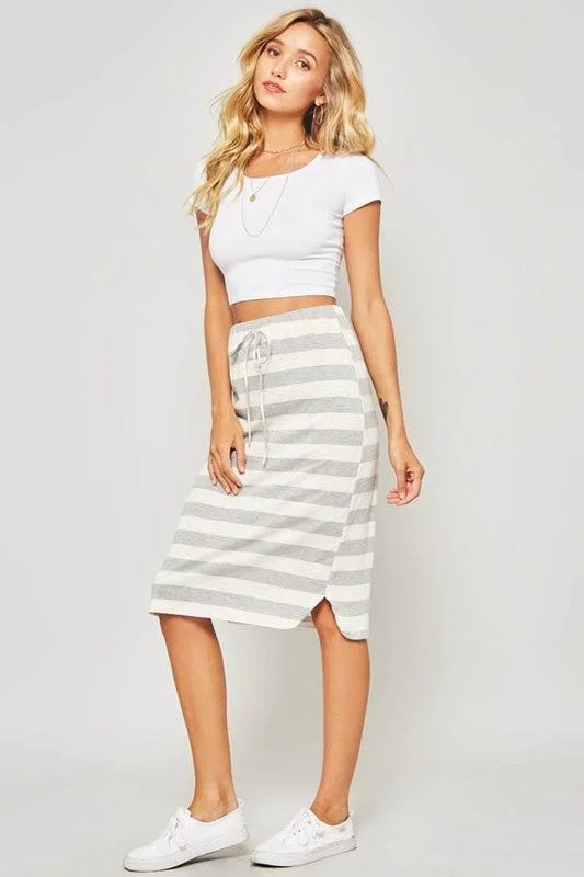 Striped Midi Skirt in Grey leather skirt sleek