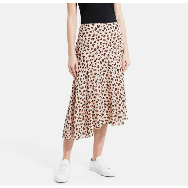 THEORY Asymmetrical Skirt in Leopard Silk wool skirt sturdy