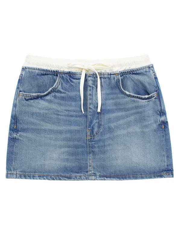 Women's casual patchwork denim skirt tulle skirt dreamy