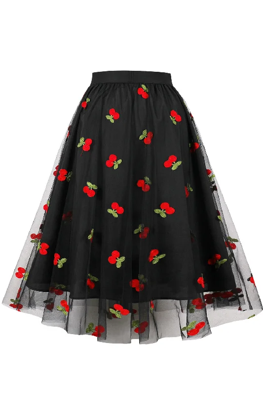 Black Cherry A-line Skirt silk skirt lustrous