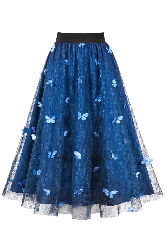 Blue A-line Butterfly Skirt corduroy skirt durable