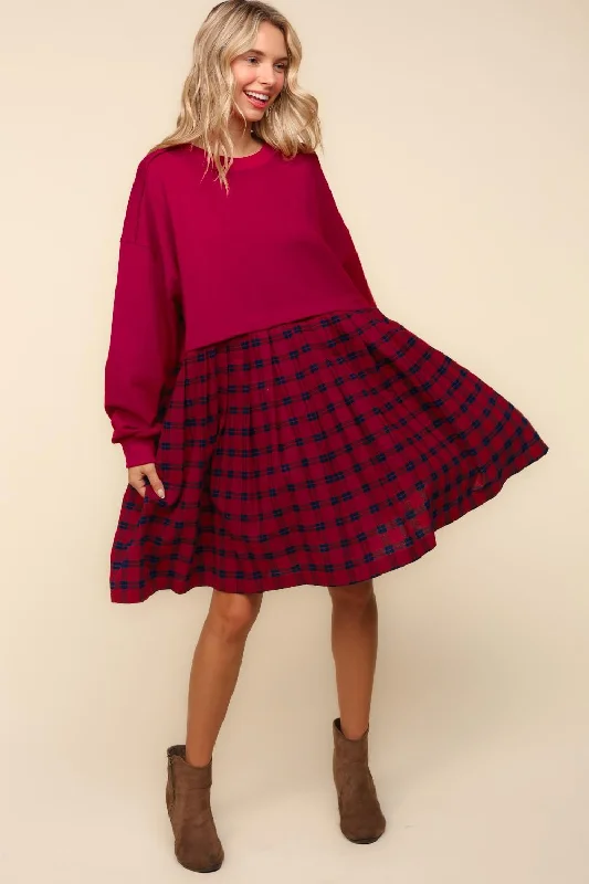 BURGUNDY BUBBLE LONG SLEEVE PLEATED SKIRT OVERSIZED linen skirt natural