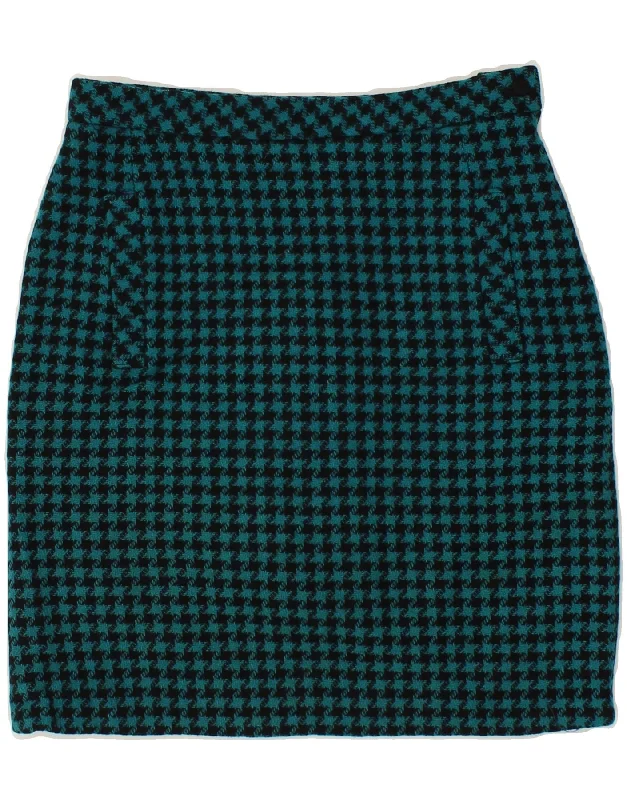 DERETA Womens Pencil Skirt UK 12 Medium W28  Green Houndstooth Wool corduroy skirt durable