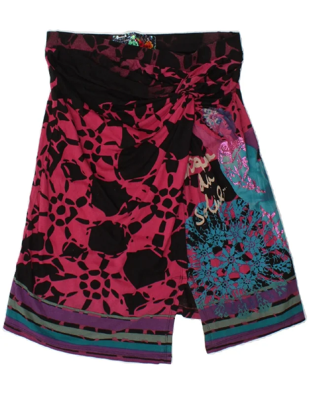 DESIGUAL Womens Graphic A-Line Skirt Medium W30 Black Floral Cotton high slit skirt