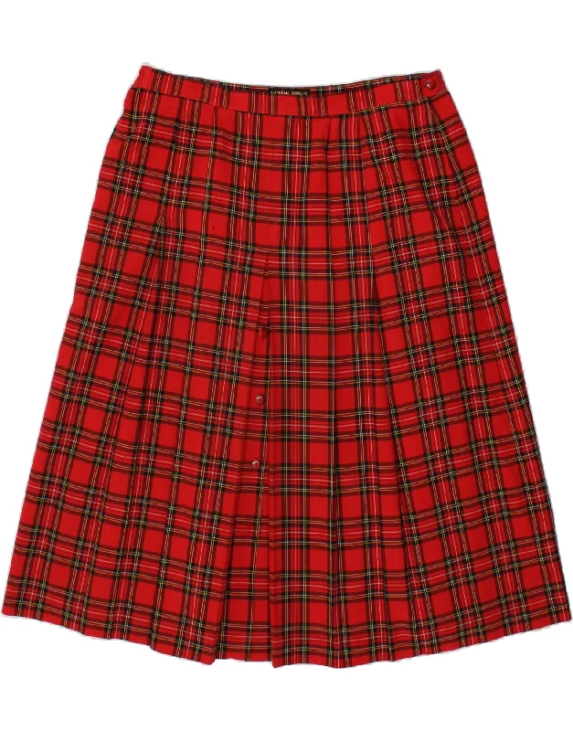 DORENE Womens A-Line Skirt US 16 2XL W36  Red Check Polyester cashmere skirt soft