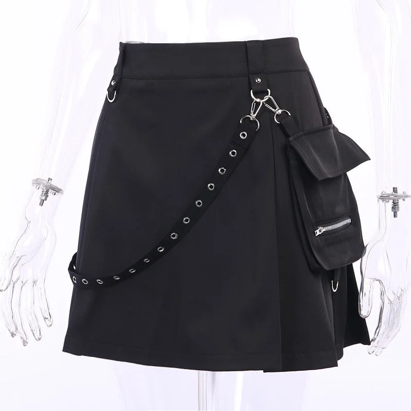 Harajuku Punk Style Semi-High Waist Mini Skirt leather skirt bold