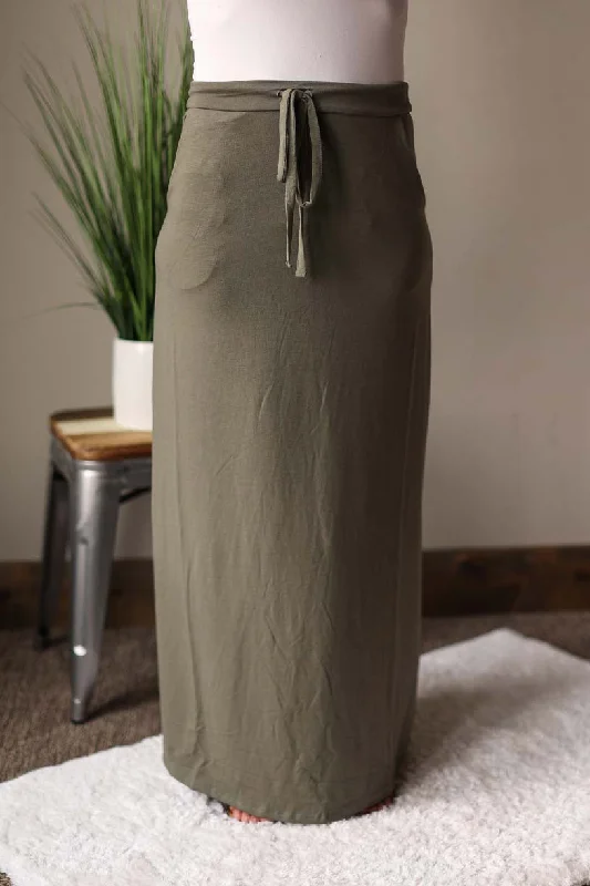 Light Olive Maxi Skirt With Pockets seamless skirt comfort