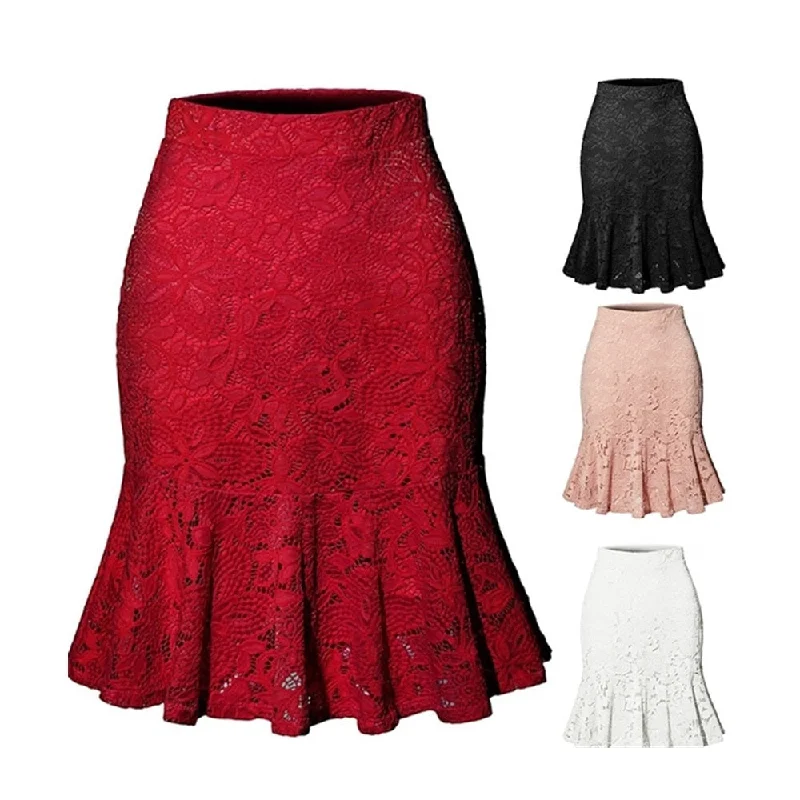 Pbong  mid size graduation outfit romantic style teen swag clean girl ideas 90s latina aestheticWoman Skirts Mini Mermaid Skirt High Waist Slim Fit Elegant Skirts Summer Office Bottoms Fishtail Knee-length Woemn Lace Skirt slim fit skirt