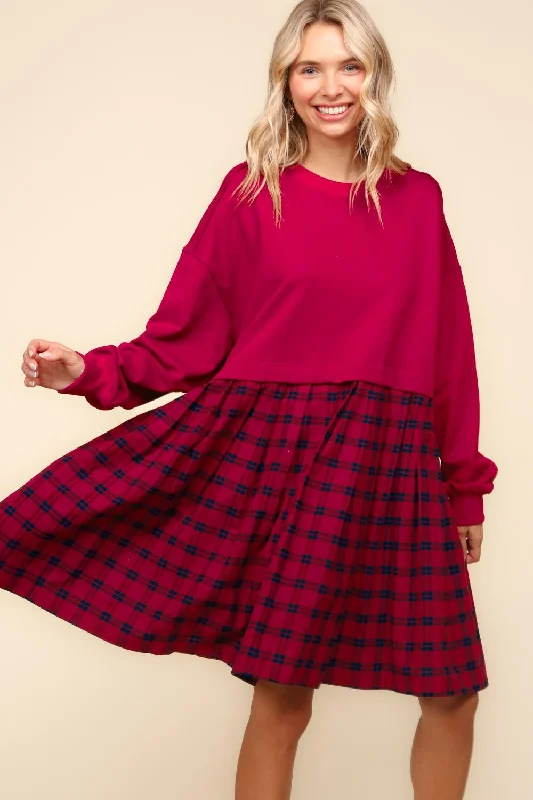 PLUS BURGUNDY BUBBLE LONG SLEEVE PLEATED SKIRT OVERSIZED denim skirt fashionable