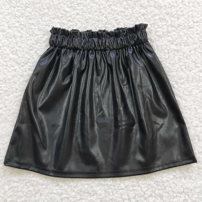 black leather Short skirt elastic waist skirt