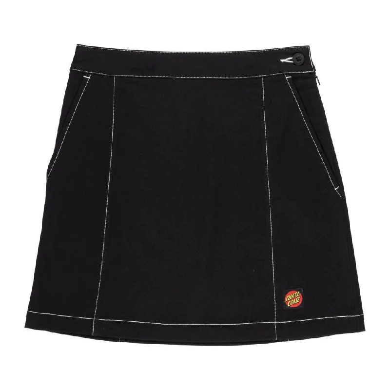 Santa Cruz Womens Skirt Nolan Mini Skirt - Black / White Stitch flowy skirt hem