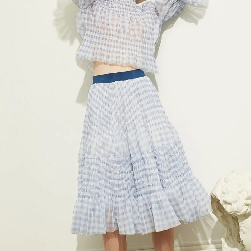 2-layer Plaid Mesh Skirt cashmere skirt soft