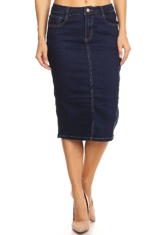 Solid Denim Skirt Below Knee Length linen skirt breathable