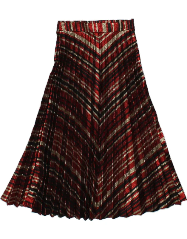 ZARA Womens Knife Pleated Skirt Small W24  Red Striped Polyester boho skirt vibe